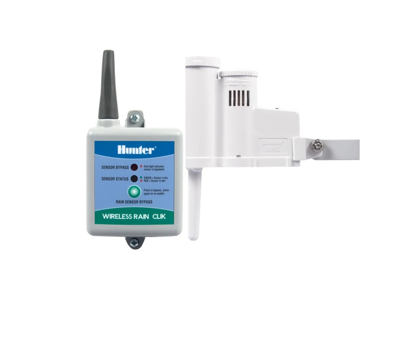 Hunter Industries Hunter Rain Clik WRCLIK Wireless Rain Sensor System, Automatic Shutoff for Sprinkler Controllers, Mounts Easily to Gutter or Wall, Compatible with Most Irrigation Controllers - Image 1
